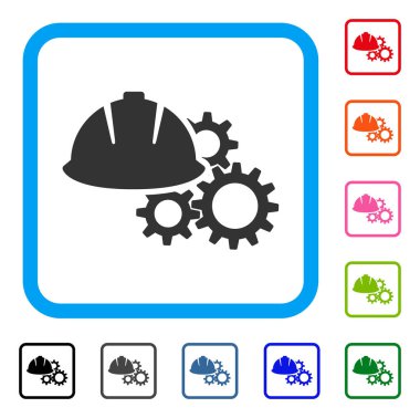 Mühendislik kask ve dişli simgesini çerçeveli