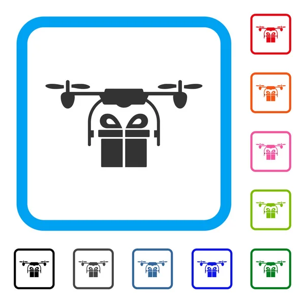 Drohne Geschenk Lieferung gerahmt Symbol — Stockvektor