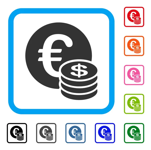 Euro a dolar mince zarámovaný ikona — Stockový vektor