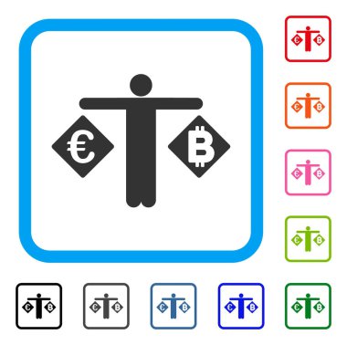 Kişi Karşılaştır Euro ve Bitcoin simgesi çerçeveli