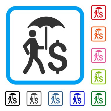 İşadamı şemsiye ile yürüyüş simgesi çerçeveli