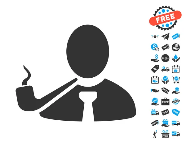 Icône de détective fumeur avec bonus gratuit — Image vectorielle