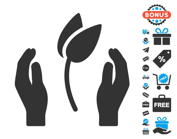 Sprout cuidado manos icono con bono gratis — Vector de stock