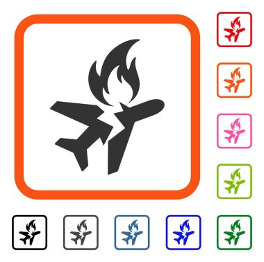 Uçak yangın kaza simgesi çerçeveli