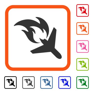 Uçak yangın felaket simgesi çerçeveli