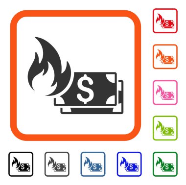 Doları banknot yangın simgesi çerçeveli
