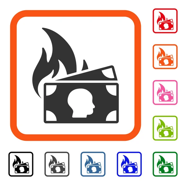 Banknotes Fire Disaster Framed Icon — Stock Vector