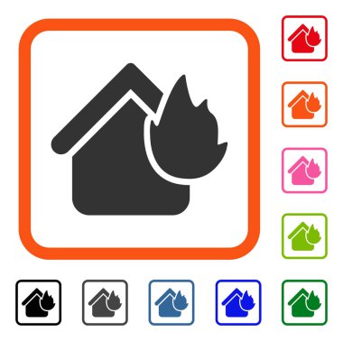 Evde yangın felaket simgesi çerçeveli