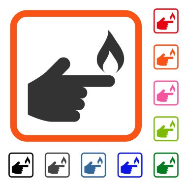 İşaret parmağı yangın simgesi çerçeveli