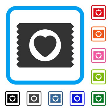 Kalp prezervatif paketi simgesi çerçeveli