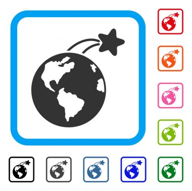 Dünya üzerinde yükselen uydu simgesi çerçeveli