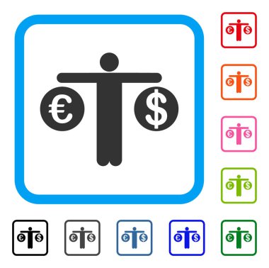 Kişi Karşılaştır dolar ve Euro simgesi çerçeveli