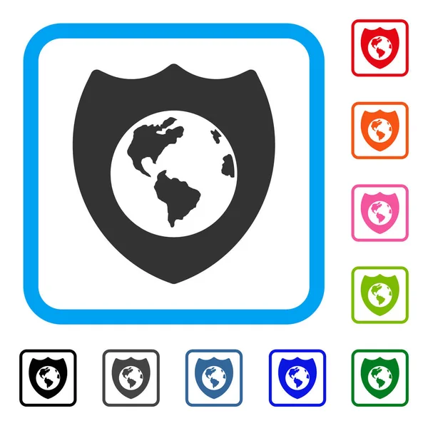 Earth Shield oprawione ikona — Wektor stockowy