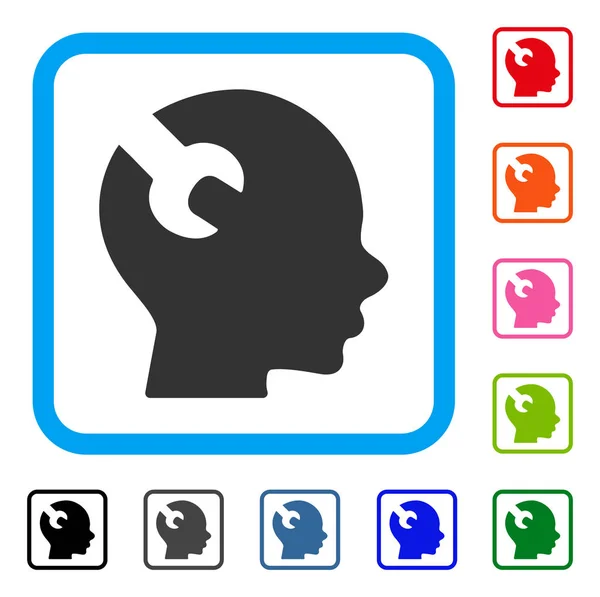 Mózg klucz Tool oprawione ikona — Wektor stockowy