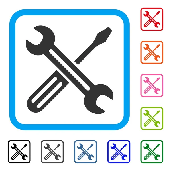 Spanner And Screwdriver Framed Icon — Stock Vector