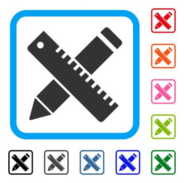 Kalemi ve cetvel tasarım araçları simge çerçeveli