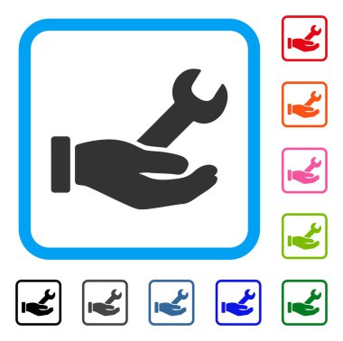 İngiliz anahtarı hizmet el simgesi çerçeveli