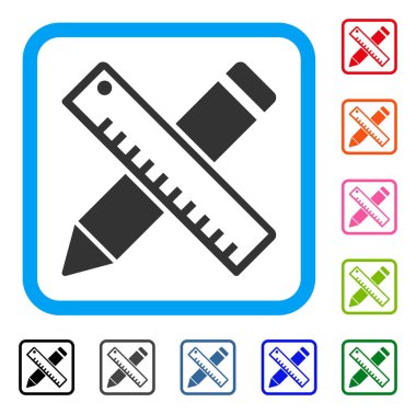 Kalemi ve cetvel tasarım araçları simge çerçeveli