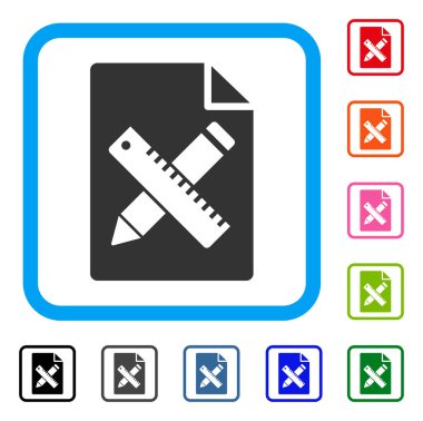 Kalem ve cetvel tasarım araçları sayfa simgesi çerçeveli