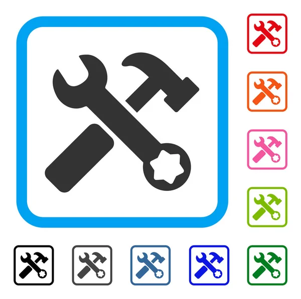 Martelo e chave emoldurado ícone — Vetor de Stock