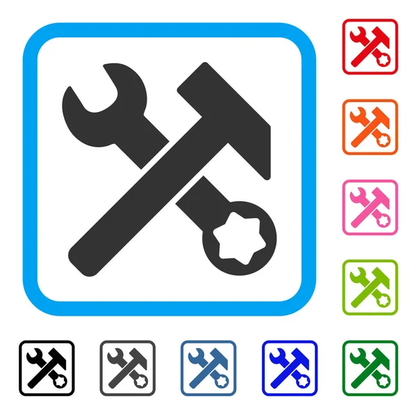 Młot i klucz oprawione ikona — Wektor stockowy