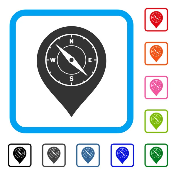 Icône encadrée de marqueur de carte de compas — Image vectorielle