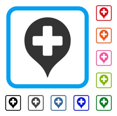 Hastane çapraz harita işareti simgesi çerçeveli