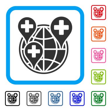 Hastane küresel ağ işaretleri simgesi çerçeveli