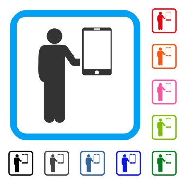 Adam akıllı telefon simgesi çerçeveli tutar