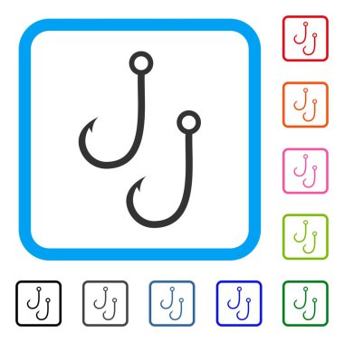 İki Balık tutma kanca simgesi çerçeveli