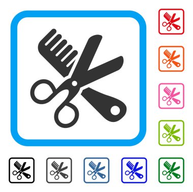 Tarak ve makas araçlar simgesi çerçeveli