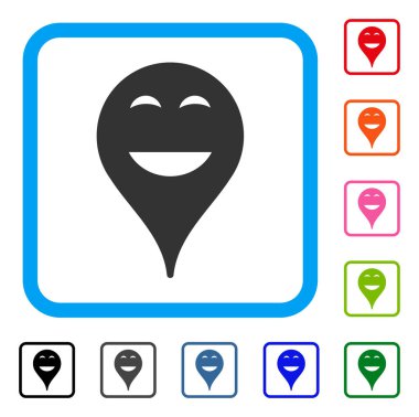 Mutlu gülen harita işareti simgesi çerçeveli