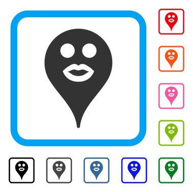 Öpücük Smiley harita işareti simgesi çerçeveli