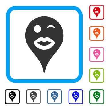 Bayan Wink Smiley harita işareti simgesi çerçeveli