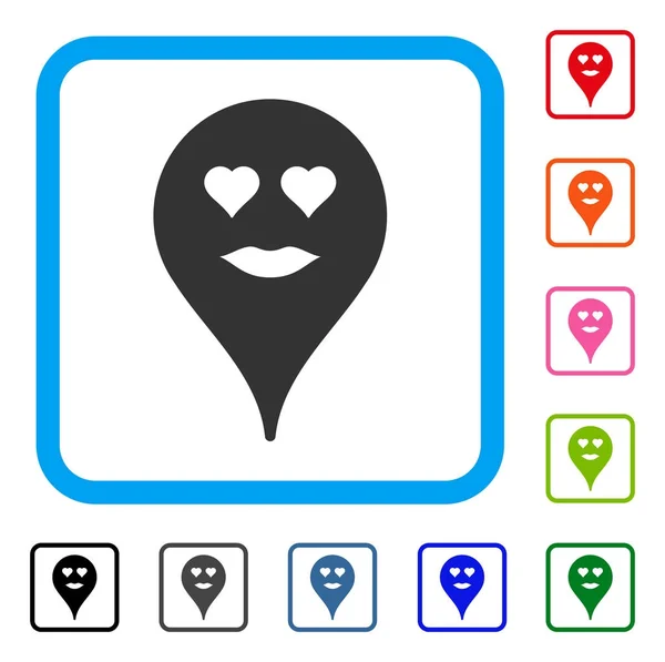 Lady Love Smiley Mapa Marcador Icono enmarcado — Vector de stock