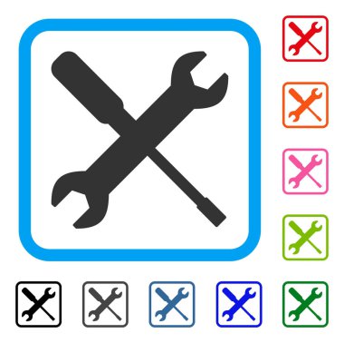 İngiliz anahtarı ve tornavida araçlar simgesi çerçeveli