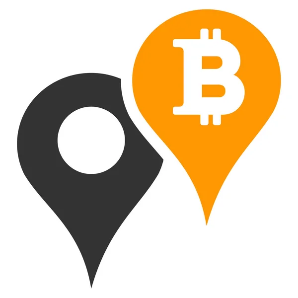 Bitcoin Mapa marcadores Icono plano — Vector de stock