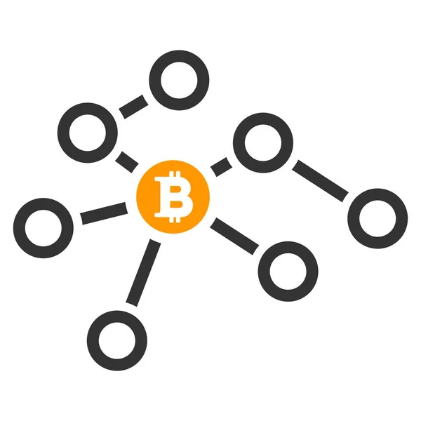 Bitcoin knooppunten platte netwerkpictogram — Stockvector