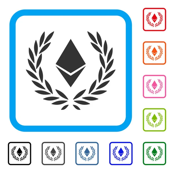 Ethereum kristály Laureal koszorú keretes ikon — Stock Vector