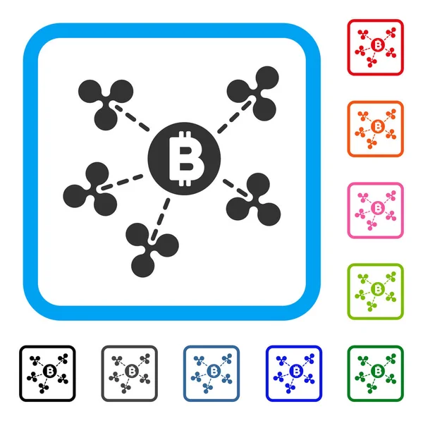 Bitcoin rimpel netwerk pictogram ingelijst — Stockvector