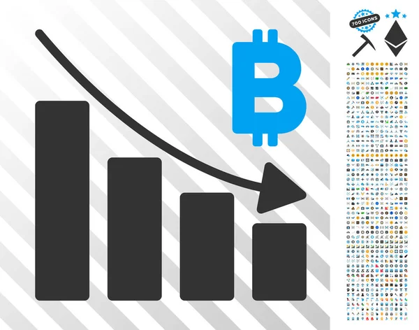 Bitcoin Recession Bar Chart Flat Icon with Bonus — Stock Vector