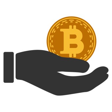 Bitcoin bağış el düz simgesi