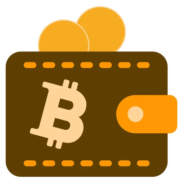 Monety Bitcoin portfel płaskie ikona — Wektor stockowy