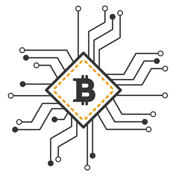 Bitcoin-Prozessor-Schaltung flaches Symbol — Stockvektor