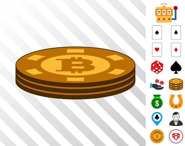 Bitcoin Casino Chips 3D icono con bono — Archivo Imágenes Vectoriales