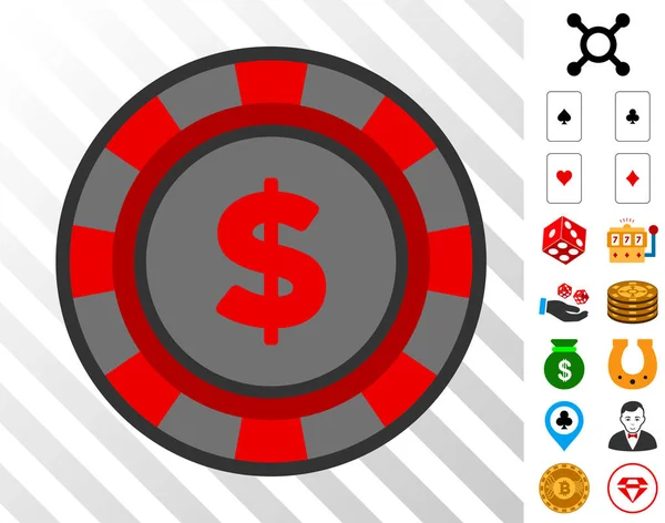 Dollar Casino Chip Icône avec Bonus — Image vectorielle