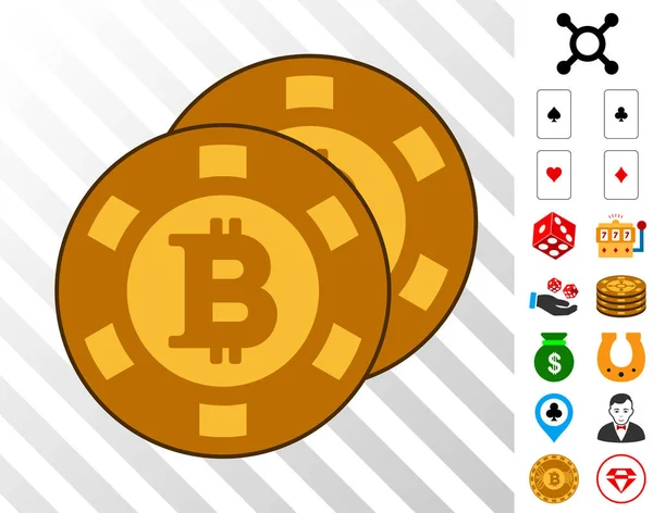 Bitcoin Casino Chips pictogram met Bonus — Stockvector