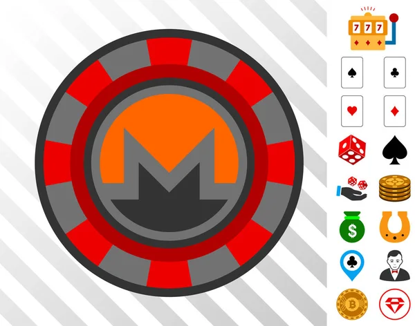 Monero Casino Chip Icon with Bonus — Stock Vector