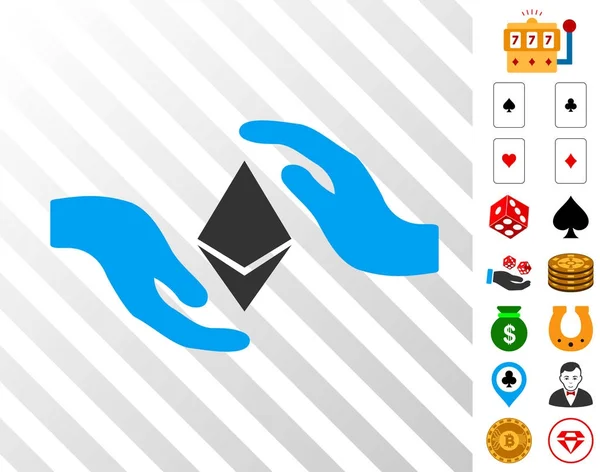 Ethereum Care Hands Icon with Bonus — Stock Vector