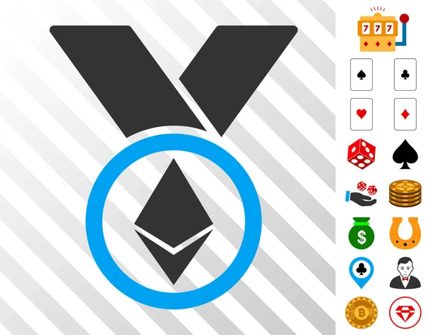 Ethereum Award Medal Icon with Bonus — Stock Vector
